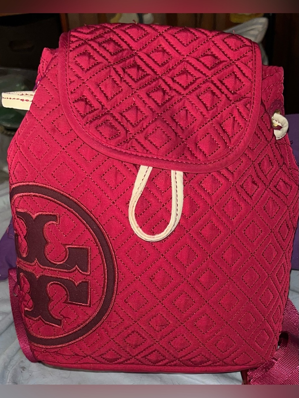 Tory Burch EUC Marion Quilted Raspberry Pink Backpack